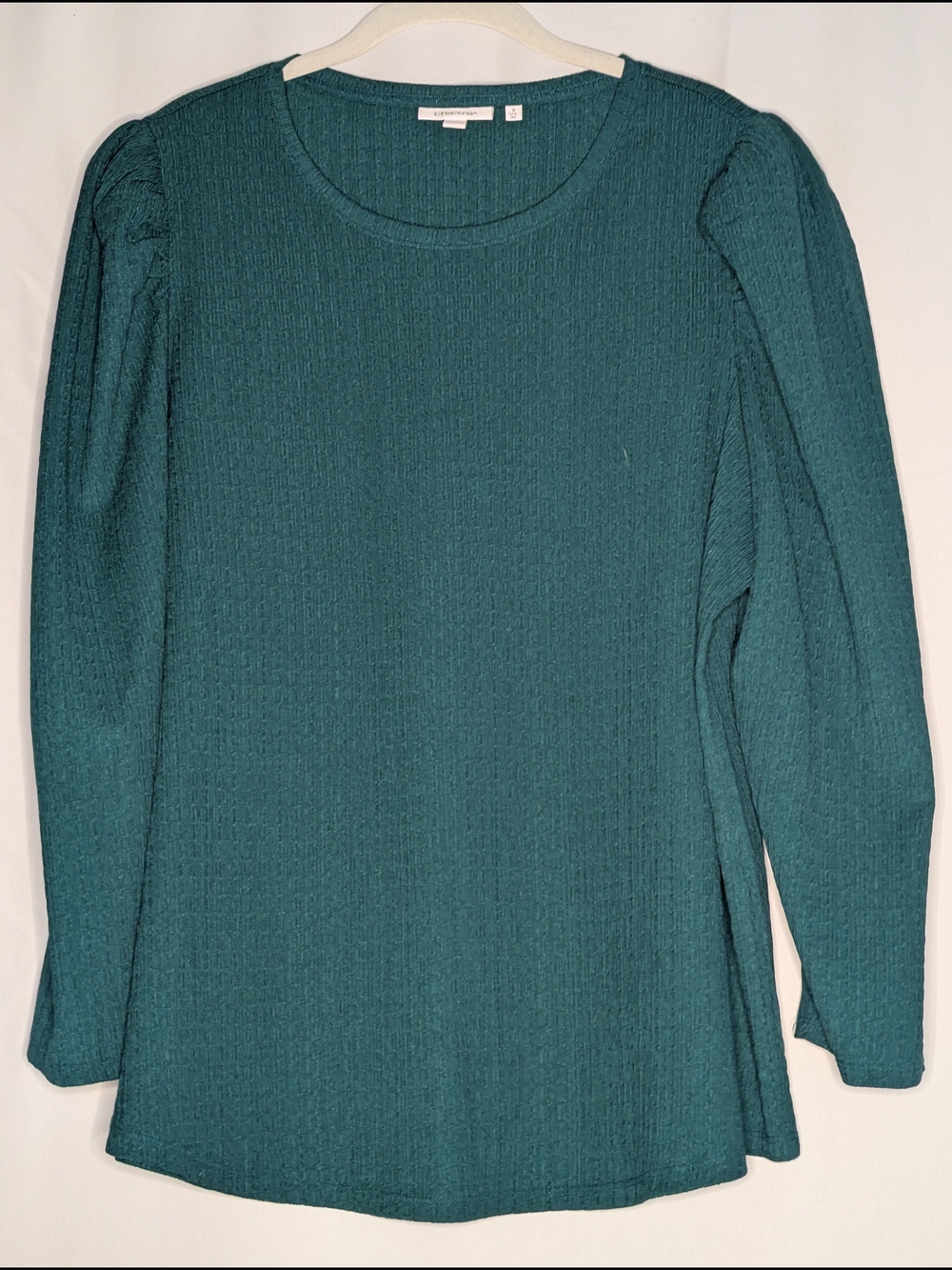 Chico's Teal Textured Long-Sleeve Blouse